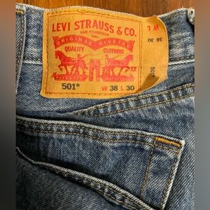 Levi’s button fly jeans. Medium wash, size 38 W 30 L. Great condition.